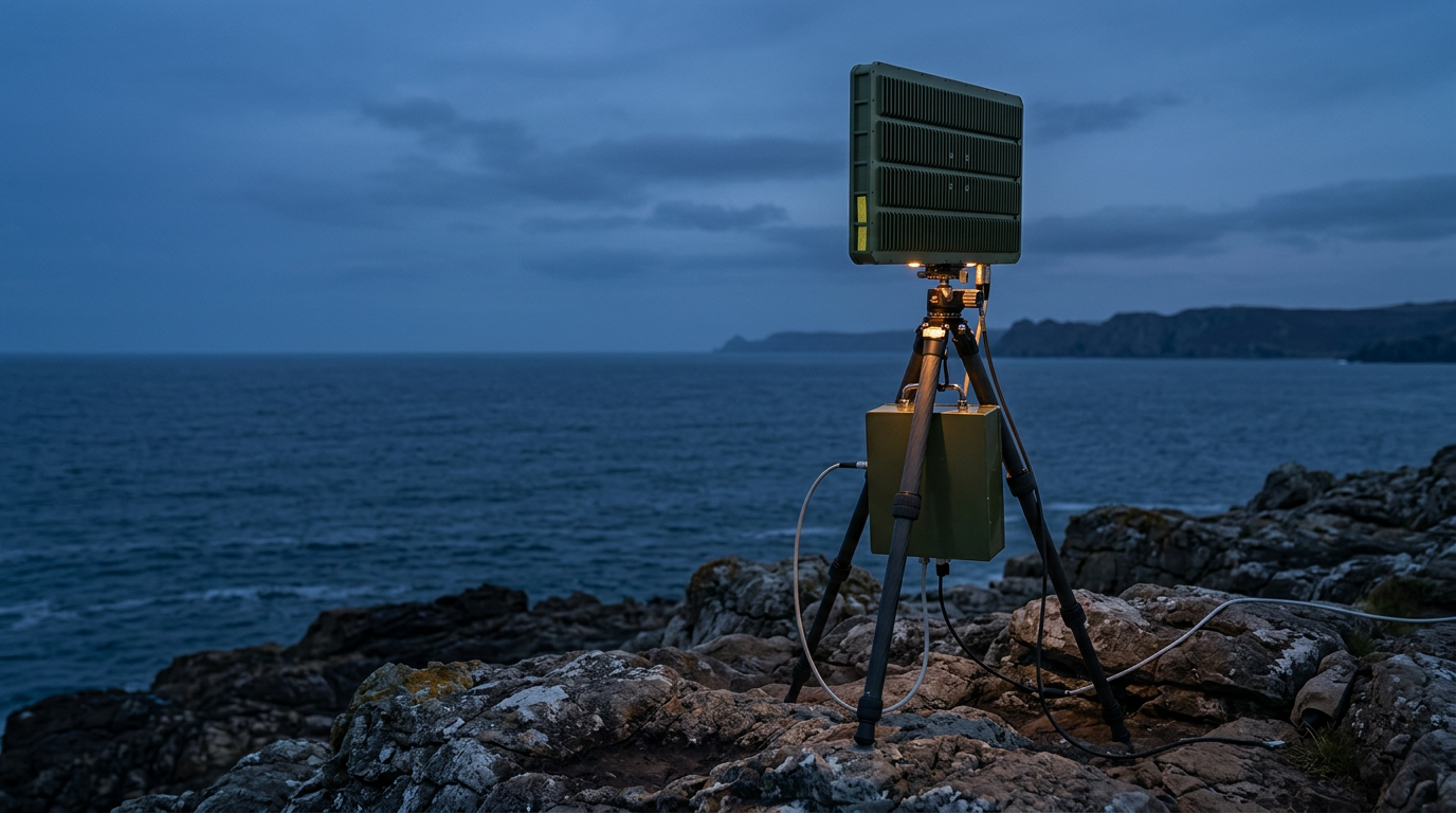 Tripod-mounted coastal radar at a headland site
