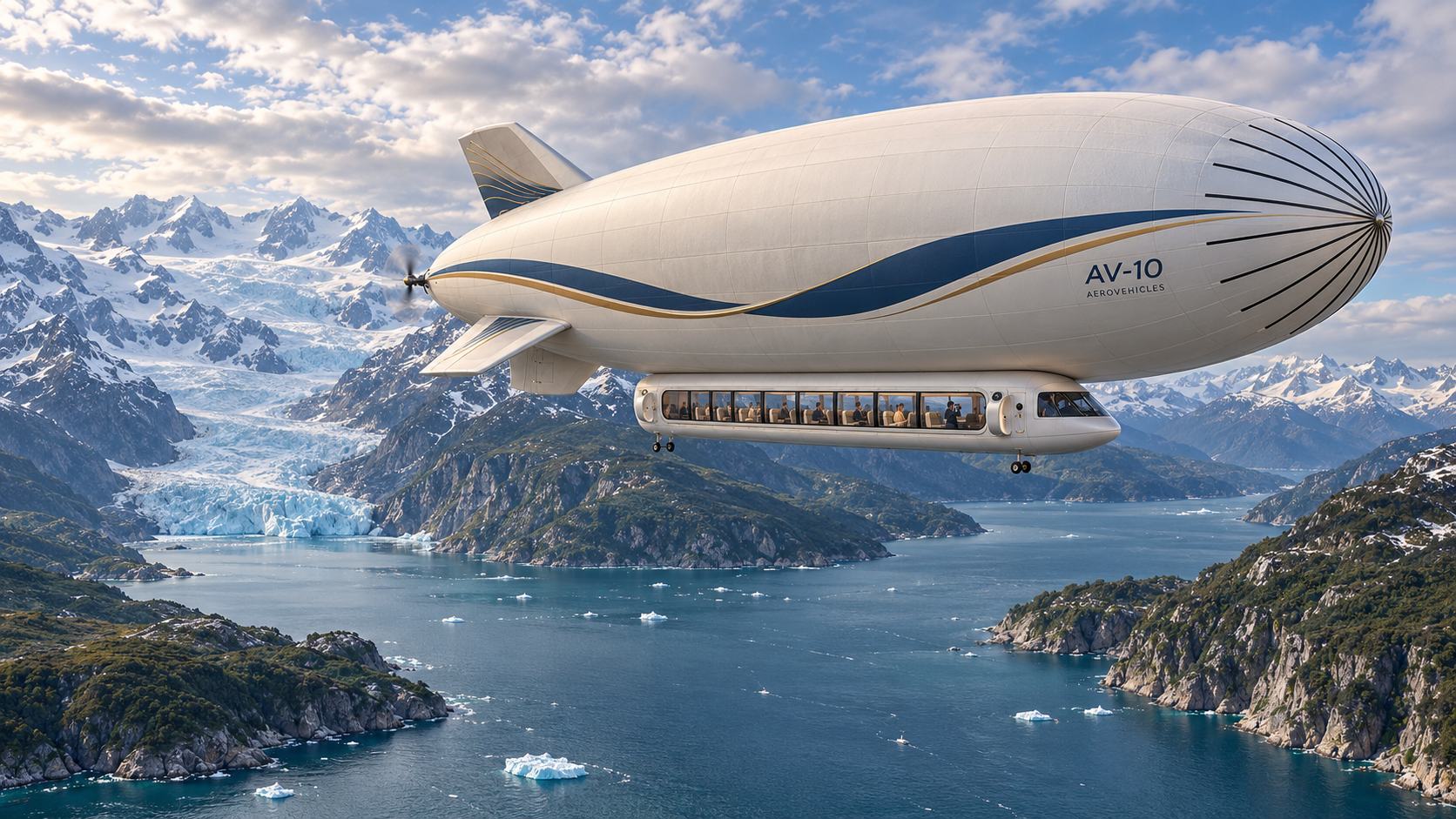 av10 airship for luxury tourism over Patagonia fiords