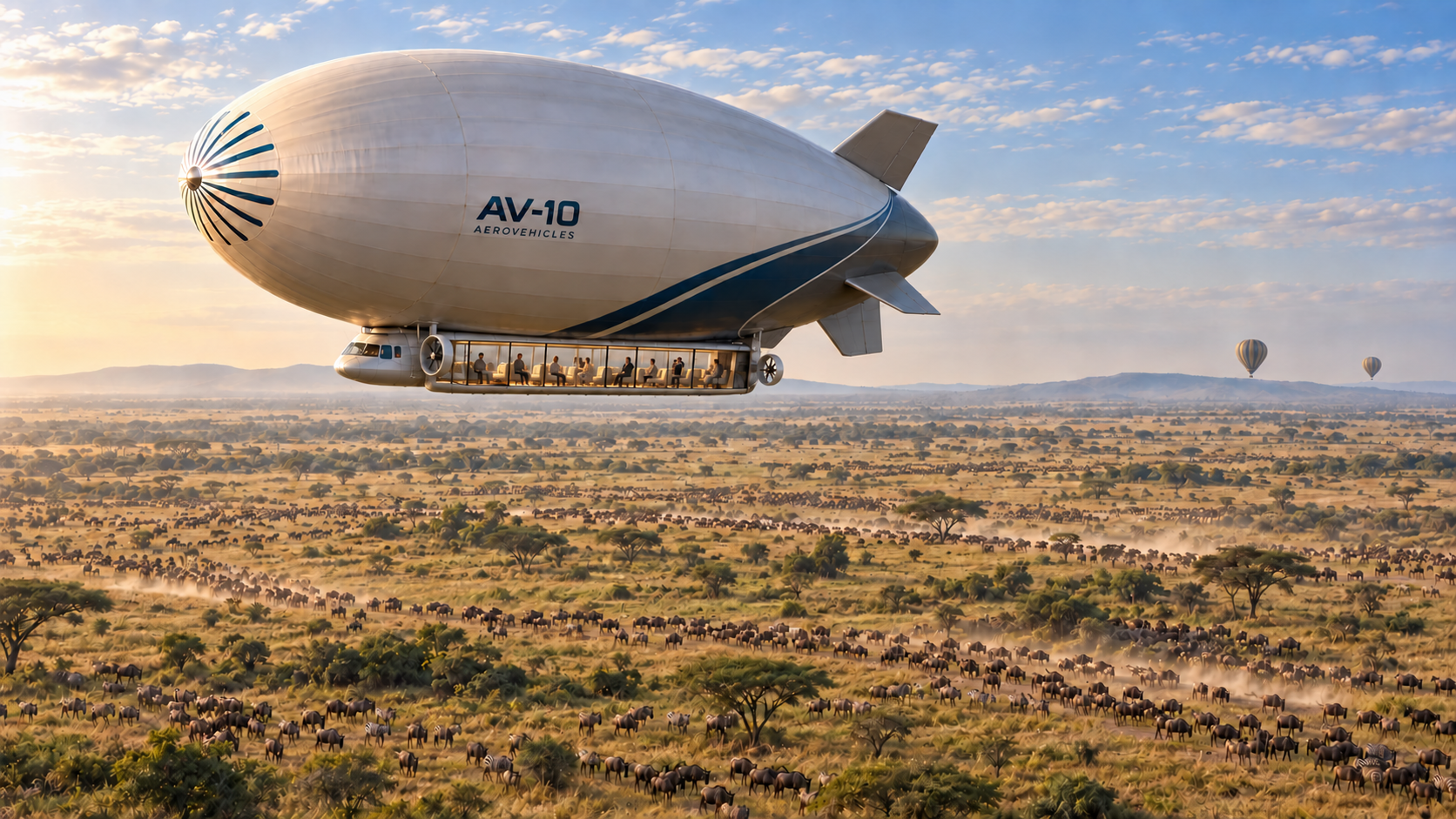 AV10 airship luxury over Serengeti great migration