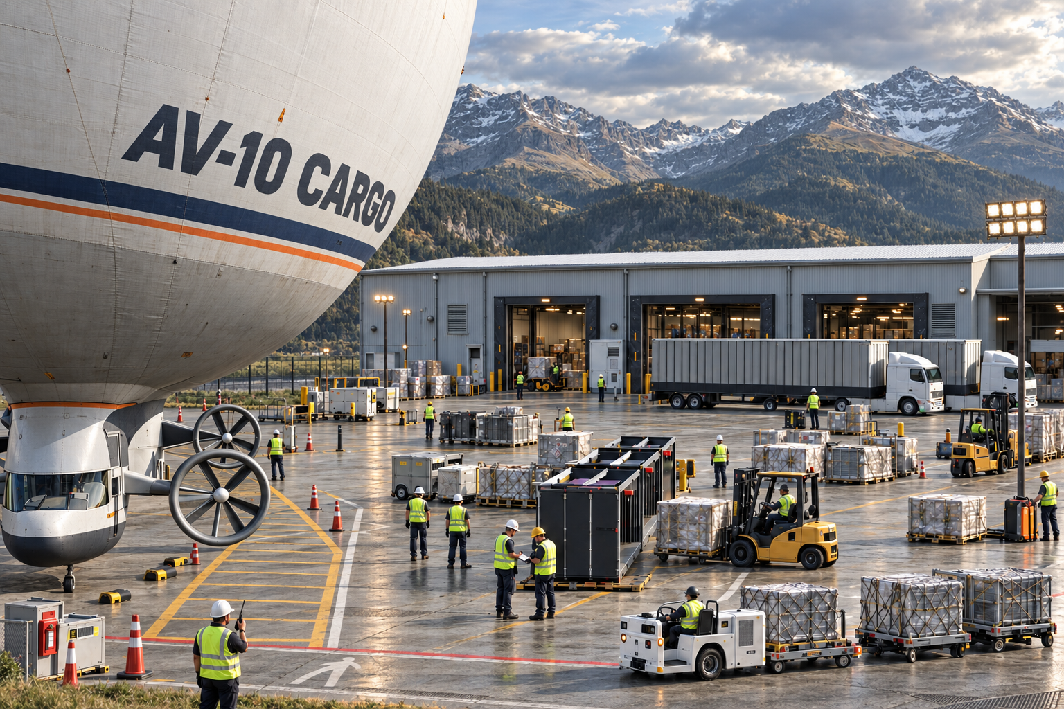 AV10 airship on logistic hub