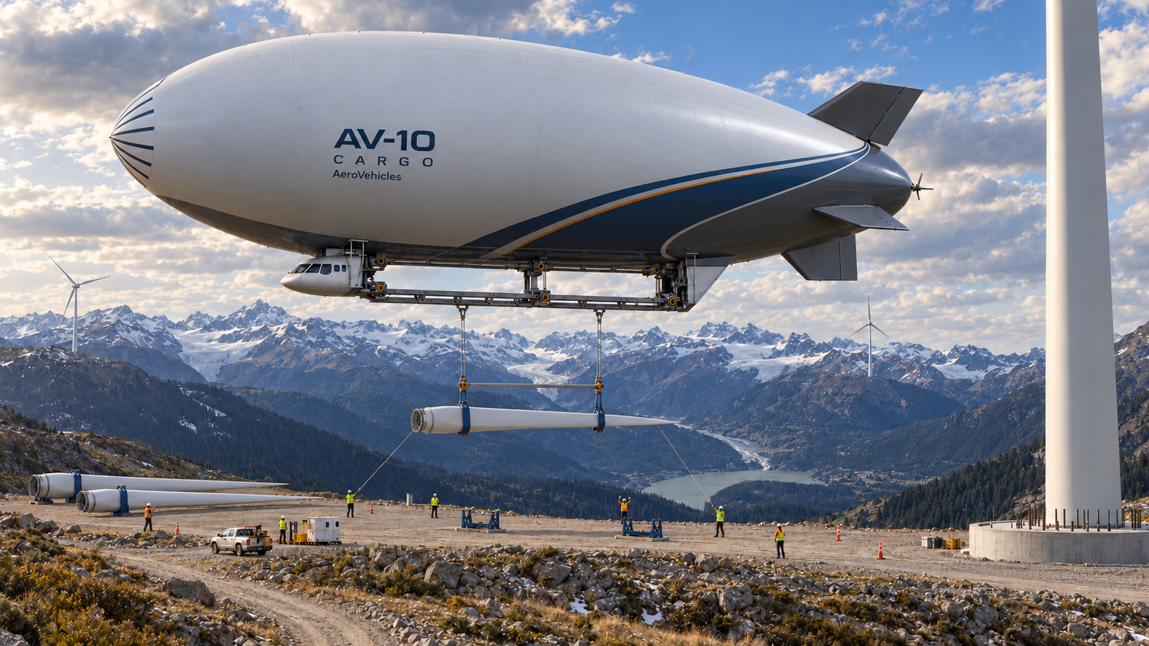 AV10 10 ton Cargo airship for windmill blades